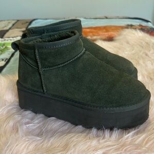 Women's Olive Green Suede Platform Ankle Booties
